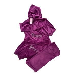New Juicy Couture Tracksuit Women’s Large Violet Bling Y2K Retro Look Velour